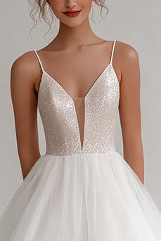Ivory Spaghetti Straps Short A Line Graduation Dress with Sequins