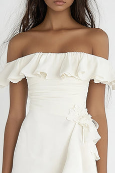 Ivory Off The Shoulder Short Bodycon Graduation Dress with Ruffles