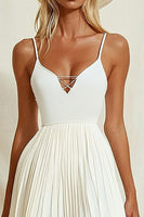 Load image into Gallery viewer, Ivory Short Spaghetti Straps A Line Graduation Dress with Pleats