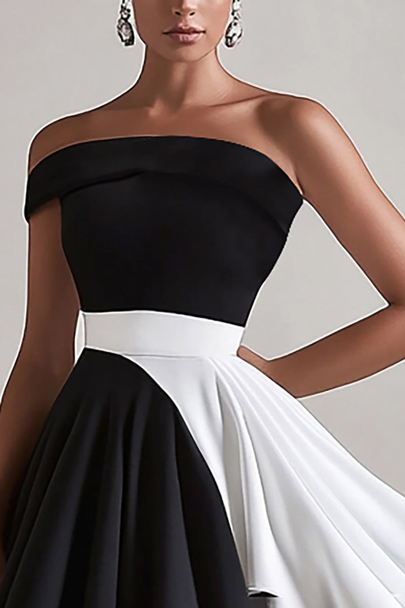 Load image into Gallery viewer, Black and White Satin One Shoulder Short A Line Cocktail Dress