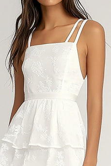 Ivory Chiffon Spaghetti Straps Midi A Line Graduation Dress