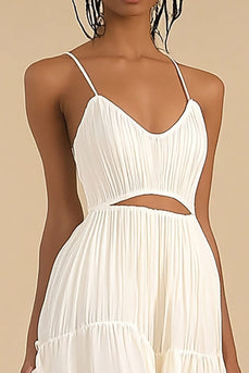 Ivory Chiffon High-Low A Line Graduation Dress with Ruffles