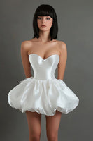 Load image into Gallery viewer, White Satin Sweetheart Short A Line Graduation Dress