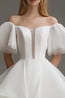 White Organza Off The Shoulder Short A Line Graduation Dress