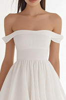 Load image into Gallery viewer, Ivory Chiffon Off The Shoulder Short A Line Graduation Dress