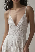 Load image into Gallery viewer, Ivory Lace V Neck High-Low Engagement Dress