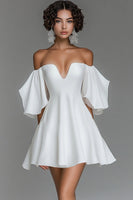 Load image into Gallery viewer, White Chiffon Short A Line Off the Shoulder Graduation Dress