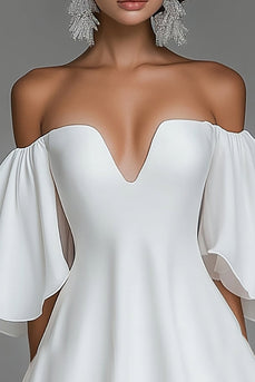 White Chiffon Short A Line Off the Shoulder Graduation Dress