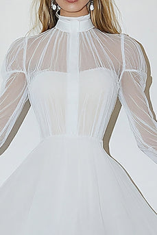 White High Neck A Line Long Sleeves Graduation Dress
