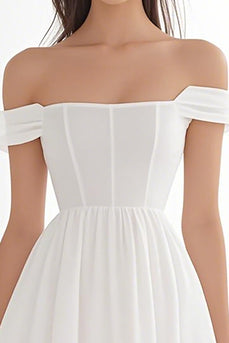Ivory Chiffon Corset Off The Shoulder Short A Line Graduation Dress
