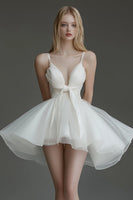Load image into Gallery viewer, Ivory Organza V Neck Short A Line Graduation Dress