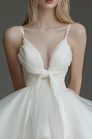 Load image into Gallery viewer, Ivory Organza V Neck Short A Line Graduation Dress