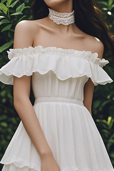 Ivory Chiffon Short A Line Graduation Dress with Ruffles