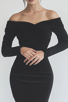 Black Mermaid Chiffon Long Sleeves Formal Dress