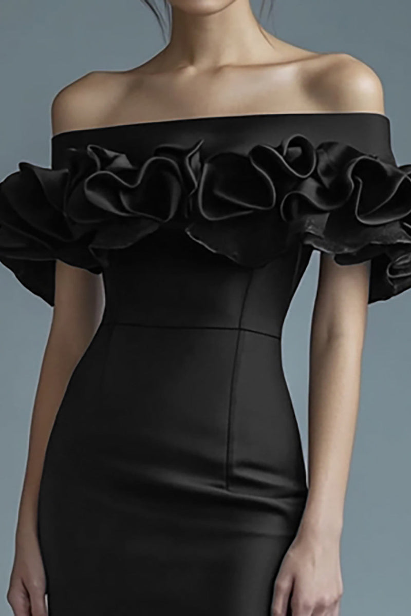 Load image into Gallery viewer, Black Satin Short Bodycon Cocktail Dress with Ruffles