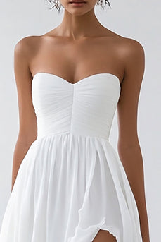 White Chiffon Sweetheart Long A Line Engagement Dress with Slit