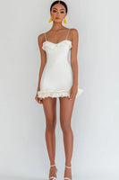 Load image into Gallery viewer, Ivory Satin Short Bodycon Graduation Dress with Ruffles