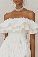 Load image into Gallery viewer, White Short A Line Graduation Dress with Ruffles