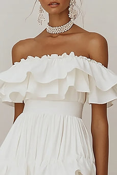 White Short A Line Graduation Dress with Ruffles