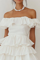 Load image into Gallery viewer, White Short Chiffon A Line Graduation Dress with Ruffles