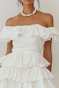 White Short Chiffon A Line Graduation Dress with Ruffles