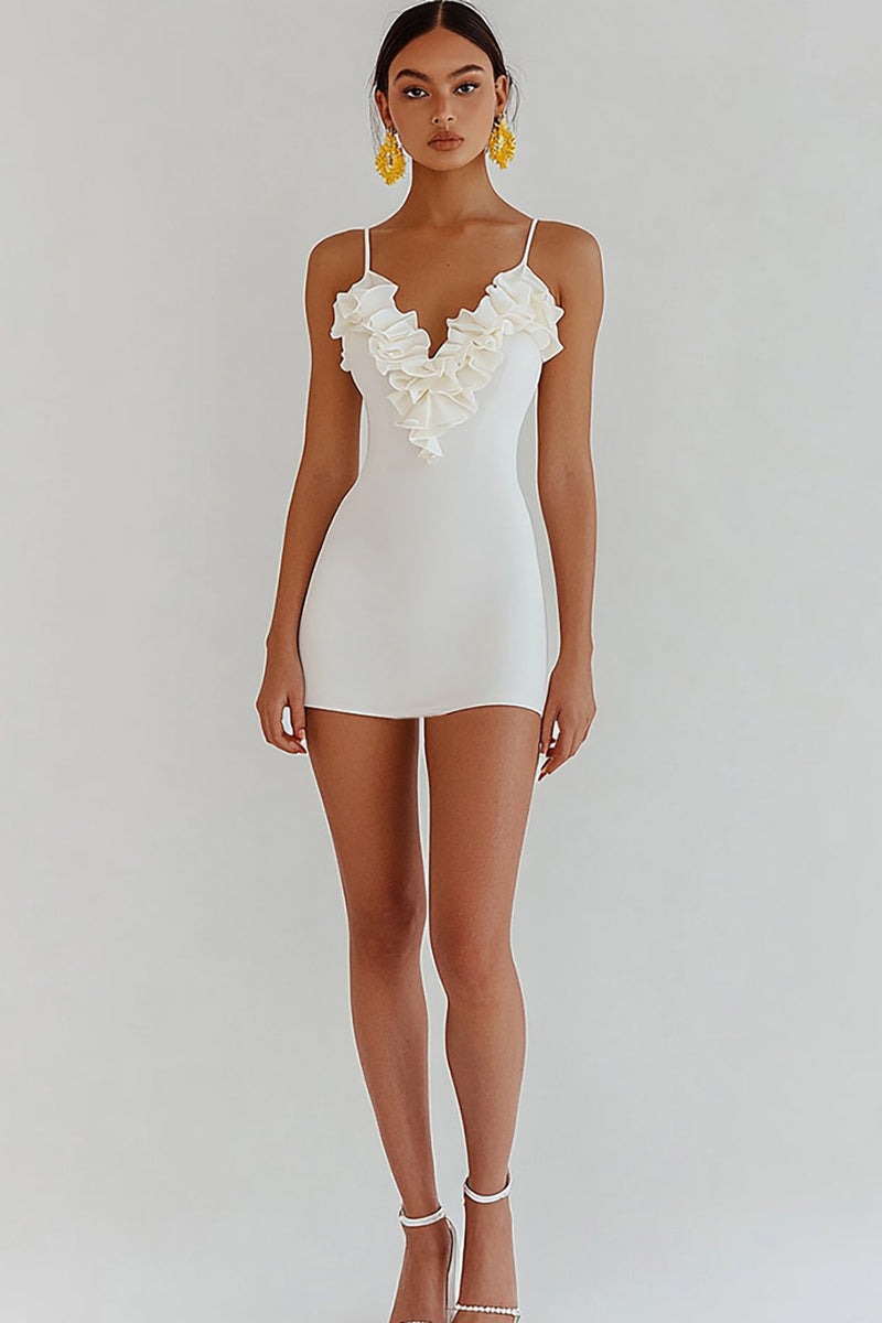 Load image into Gallery viewer, White Short Bodycon Graduation Dress with Ruffles
