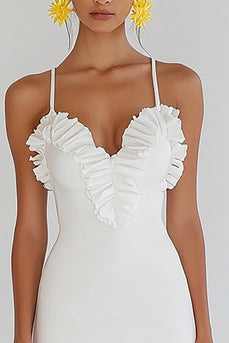 White Mini Bodycon Graduation Dress with Ruffles