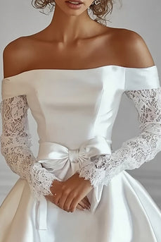 White Off The Shoulder Short A Line Graduation Dress with Lace