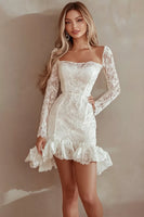 Load image into Gallery viewer, Ivory Lace Short Bodycon Graduation Dress with Ruffles