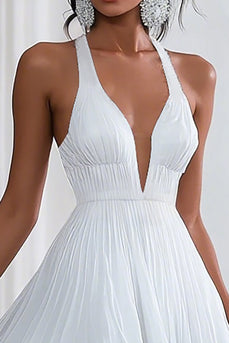 White Chiffon V Neck A Line Ruffled Graduation Dress