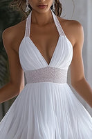 Load image into Gallery viewer, White Halter Short A Line Graduation Dress with Ruffles