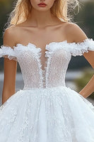 Load image into Gallery viewer, White A Line Off the Shoulder Mini Graduation Dress with Ruffles