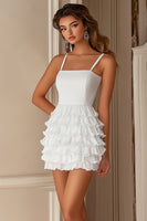 Load image into Gallery viewer, White Bodycon Spaghetti Straps Mini Graduation Dress with Ruffles