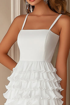 White Bodycon Spaghetti Straps Mini Graduation Dress with Ruffles