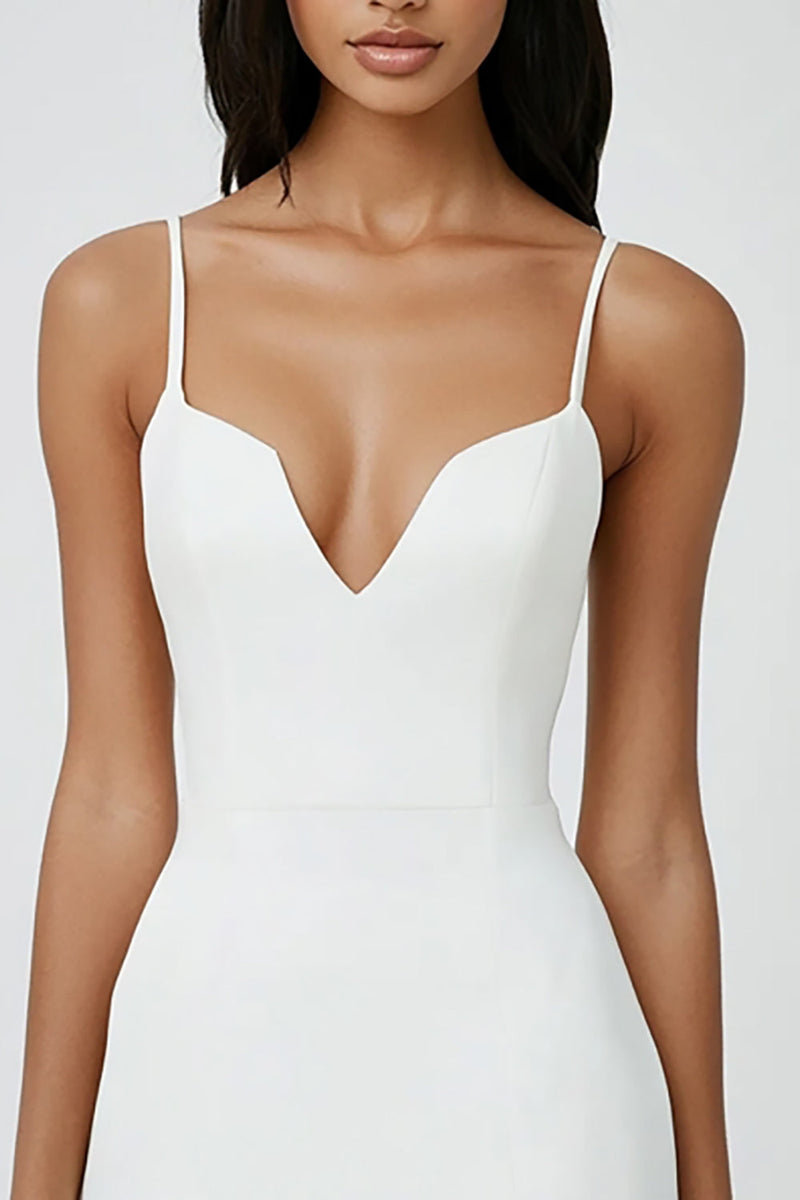 Load image into Gallery viewer, White Bodycon Spaghetti Straps Satin Short Graduation Dress