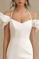 Load image into Gallery viewer, Ivory Sheath High-Low Rehearsal Dinner Dress with Ruffles
