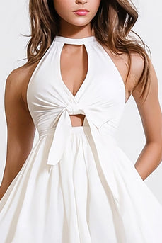 White A Line Hater Ruffled Short Graduation Dress