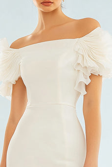 Ivory Bodycon Off the Shoulder Ruffled Satin Short Graduation Dress