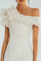 Load image into Gallery viewer, Ivory Bodycon One Shoulder Ruffled Satin Short Graduation Dress