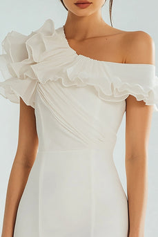 Ivory Bodycon One Shoulder Ruffled Satin Short Graduation Dress