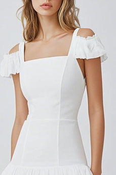 White A Line Cold Shoulder Satin Short Graduation Dress