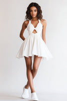 Load image into Gallery viewer, White A Line Halter Keyhole Short Graduation Dress