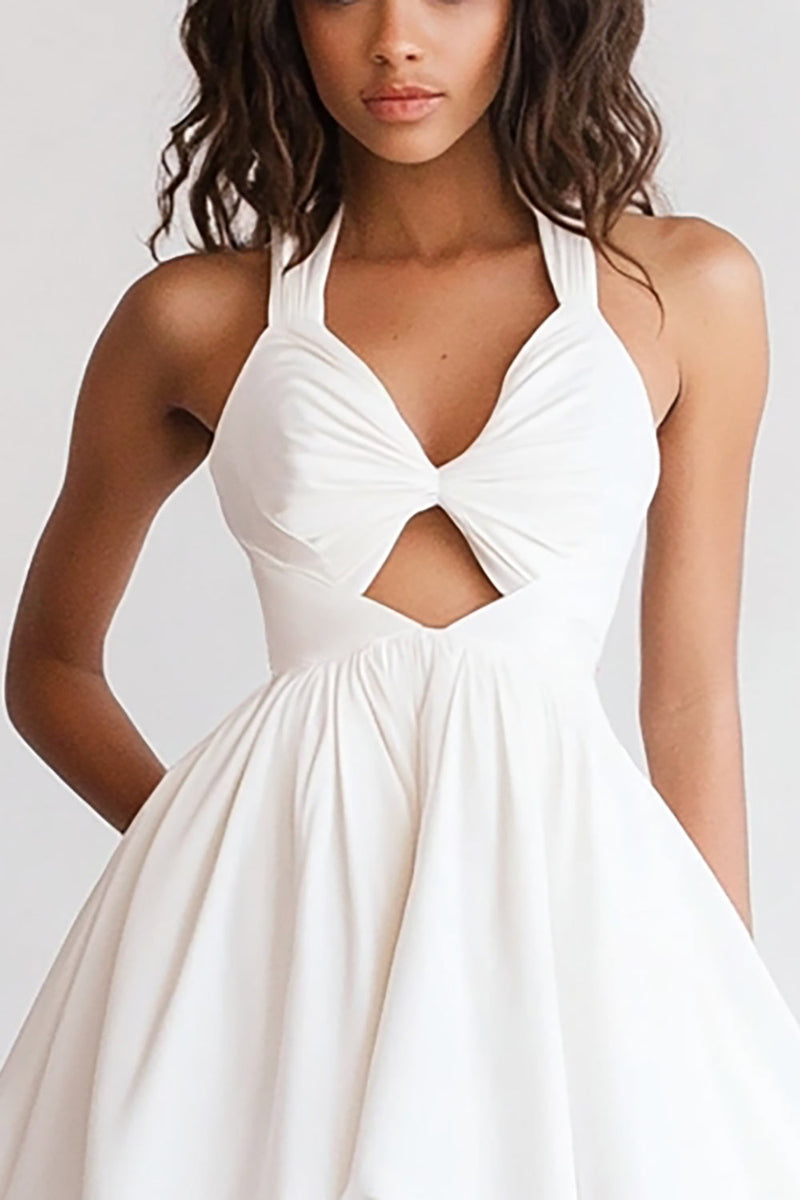 Load image into Gallery viewer, White A Line Halter Keyhole Short Graduation Dress