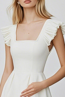 Ivory A Line Square Neck Ruffled Short Graduation Dress
