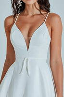 Load image into Gallery viewer, White A Line Spaghetti Straps Satin Short Graduation Dress