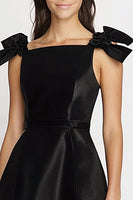 Load image into Gallery viewer, Black Spaghetti Straps Satin Short Graduation Dress with Bow