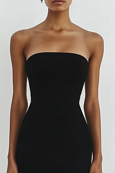 Black Strapless Bodycon Satin Short Cocktail Dress