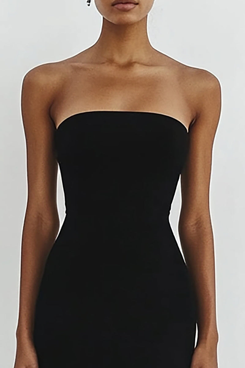Load image into Gallery viewer, Black Strapless Bodycon Satin Short Cocktail Dress