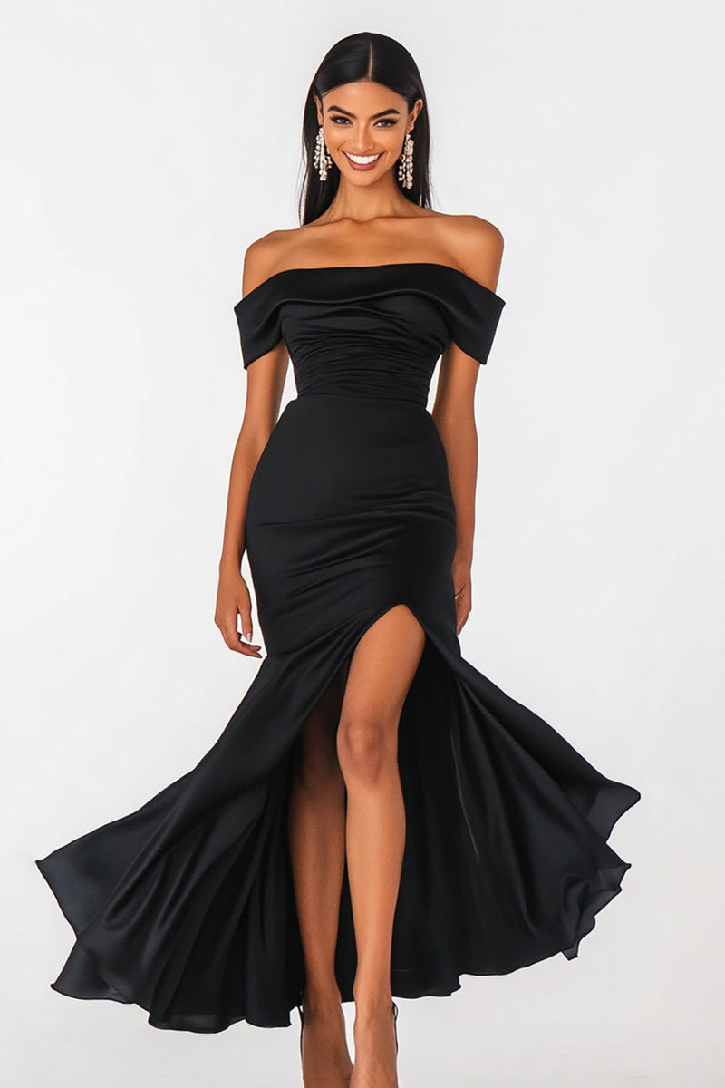 Load image into Gallery viewer, Black Mermaid Off the Shoulder Maxi Formal Dress