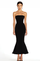 Load image into Gallery viewer, Black Strapless Satin Mermaid Maxi Formal Dress